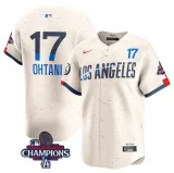 Men's Los Angeles Dodgers #17 Shohei Ohtani Cream 2024 World Series Champions City Connect Jersey