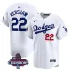 Men's Los Angeles Dodgers #22 Clayton Kershaw White 2024 World Series Champions Jersey