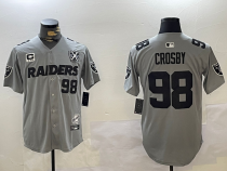 Men's Las Vegas Raiders #98 Maxx Crosby Gray With Nevada Silver Stat Patch And 65th Jersey