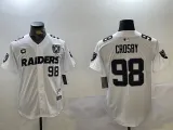 Men's Las Vegas Raiders #98 Maxx Crosby White With Nevada Silver Stat Patch And 65th Jersey