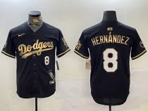 MLB Los Angeles Dodgers #8 Kiké Hernández Black/Gold 2024 World Series Vin & Kobe Patch Jersey