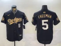 Men's Los Angeles Dodgers #5 Freddie Freeman Black/Gold 2024 World Series and 24 patch Jersey