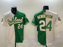 MLB Oakland Athletics #24 Henderson White/Green Split Jersey