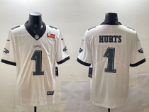 Men's Philadelphia Eagles #1 Jalen Hurts White 2025 Super Bowl LIX Patch Vapor Jersey