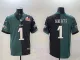 Men's Philadelphia Eagles #1 Jalen Hurts Green & Black Split 2025 Super Bowl LIX Patch Jersey