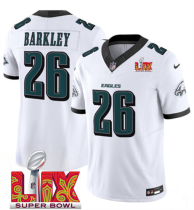 Men's Philadelphia Eagles #26 Saquon Barkley White 2025 Super Bowl LIX Patch Vapor Jersey