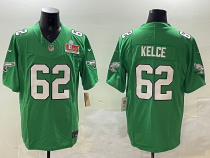 Men's Philadelphia Eagles #62 Jason Kelce Green 2025 Super Bowl LIX Patch Vapor Jersey