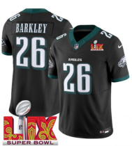 Men's Philadelphia Eagles #26 Saquon Barkley Black 2025 Super Bowl LIX Patch Vapor Jersey