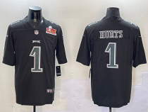 Men's Philadelphia Eagles #1 Jalen Hurts Black 2025 Super Bowl LIX Patch Fashion Vapor Jersey