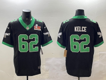 Men's Philadelphia Eagles #62 Jason Kelce Black 2025 Super Bowl LIX Patch Vapor Jersey