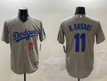 Men's Los Angeles Dodgers #11 Roki Sasaki Grey Game Stitched Baseball Jersey