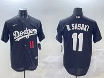 Men's Los Angeles Dodgers #11 Roki Sasaki Black Game Stitched Baseball Jersey