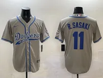Men's Los Angeles Dodgers #11 Roki Sasaki Gray With Patch Stitched Baseball Jersey