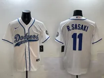 Men's Los Angeles Dodgers #11 Roki Sasaki White With Patch Stitched Baseball Jersey