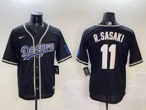 Men's Los Angeles Dodgers #11 Roki Sasaki Black With World Series Patch Jersey