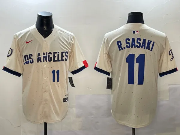 Men's Los Angeles Dodgers #11 Roki Sasaki Cream 2024 World Series Champions City Connect Jersey