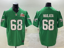 Men's Philadelphia Eagles #68 Jordan Mailata Green 2025 Super Bowl LIX Patch Vapor Jersey