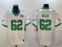 Men's Philadelphia Eagles #62 Jason Kelce White 2025 Super Bowl LIX Patch Vapor Jersey