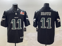Men's Philadelphia Eagles #11 A. J. Brown Black 2025 Super Bowl LIX Patch Fashion Vapor Jersey