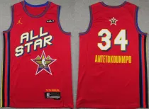 Men's Milwaukee Bucks #34 Giannis Antetokounmpo Red 2025 NBA All-Star Swingman Stitched Jersey
