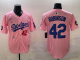 Men's Los Angeles Dodgers #42 Jackie Robinson Pink 2025 Tokyo Series Limited Stitched Jersey