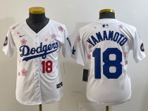 Youth MLB Los Angeles Dodgers #18 Yoshinobu Yamamoto White 2025 Tokyo Series Limited Stitched Jersey