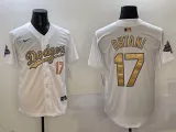 Men's Los Angeles Dodgers #17 Shohei Ohtani White 2025 Gold Collection Limited Stitched Jersey