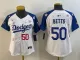 Women Los Angeles Dodgers #50 Mookie Betts White/Royal 2025 Tokyo Series Limited Stitched Jersey