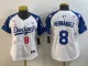 Women MLB Los Angeles Dodgers #8 Kiké Hernández White/Royal 2025 Tokyo Series Limited Stitched Jersey