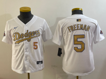 Youth Los Angeles Dodgers #5 Freddie Freeman White 2025 Gold Collection Limited Stitched Jersey