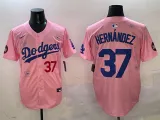 Men's Los Angeles Dodgers #37 Teoscar Hernández Pink 2025 Tokyo Series Limited Stitched Jersey