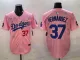 Men's Los Angeles Dodgers #37 Teoscar Hernández Pink 2025 Tokyo Series Limited Stitched Jersey