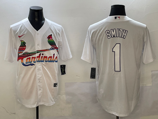 Men's St. Louis Cardinals #1 Ozzie Smith Winn White Jersey