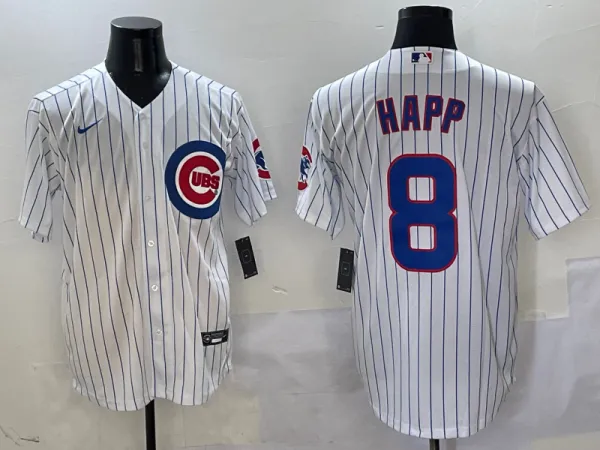 Men's Chicago Cubs #8 Ian Happ White Cool Base Stitched Baseball Jersey