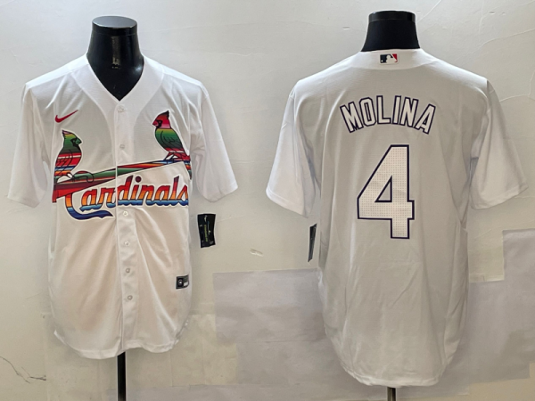 Men's St. Louis Cardinals #4 Yadier Molina Winn White Jersey