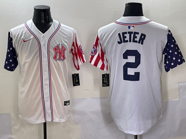 Men's New York Yankees #2 Derek Jeter White American Style Limited Stitched Jersey