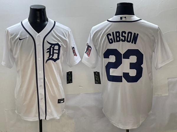 Men's Detroit Tigers #23 Gibson White Nike Game Stitched Jersey