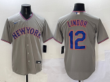 Men's New York Mets #12 Francisco Lindor Grey Stitched Baseball Jersey