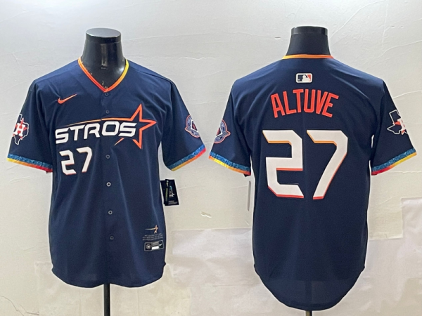 Men's Houston Astros #27 Jose Altuve Navy 2025 City Connect With Texas Patch Limited Jersey