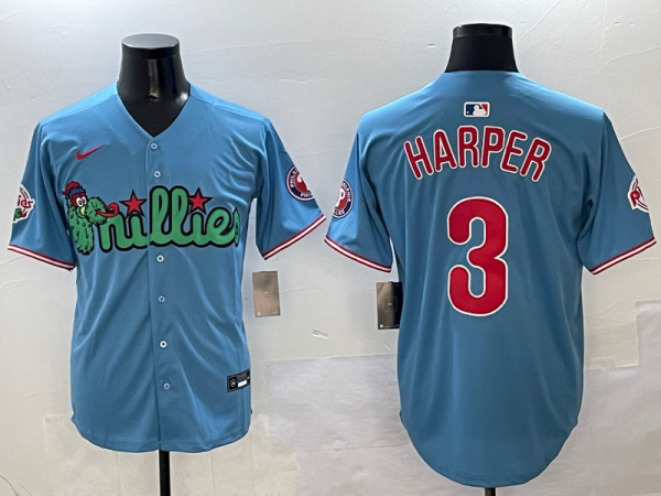 Men's Philadelphia Phillies #3 Bryce Harper Light Blue Phanatic Limited Stitched Jersey