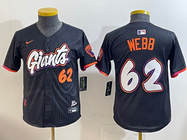 Youth San Francisco Giants #62 Webb Anthracite 2025 City Connect Limited Jersey