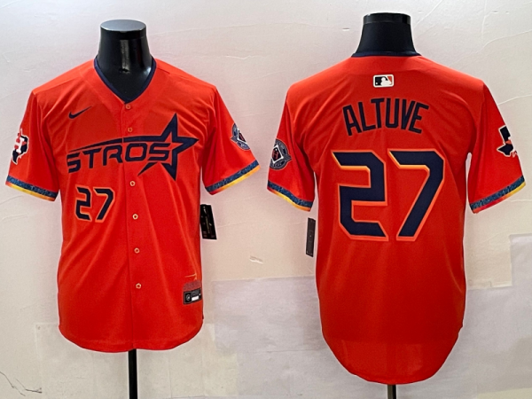 Men's Houston Astros #27 Jose Altuve Orange 2025 City Connect With Texas Patch Limited Jersey