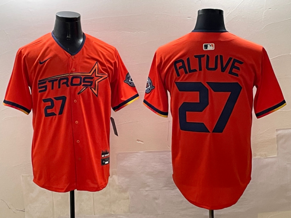 Men's Houston Astros #27 Jose Altuve Orange 2025 City Connect Limited Stitched Baseball Jersey