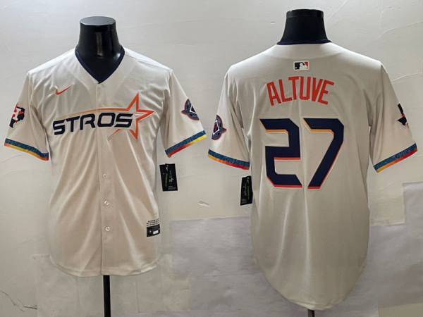 Men's Houston Astros #27 Jose Altuve Cream 2025 City Connect With Texas Patch Limited Jersey