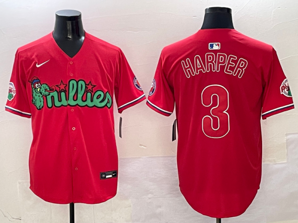 Men's Philadelphia Phillies #3 Bryce Harper Red Phanatic Limited Stitched Jersey