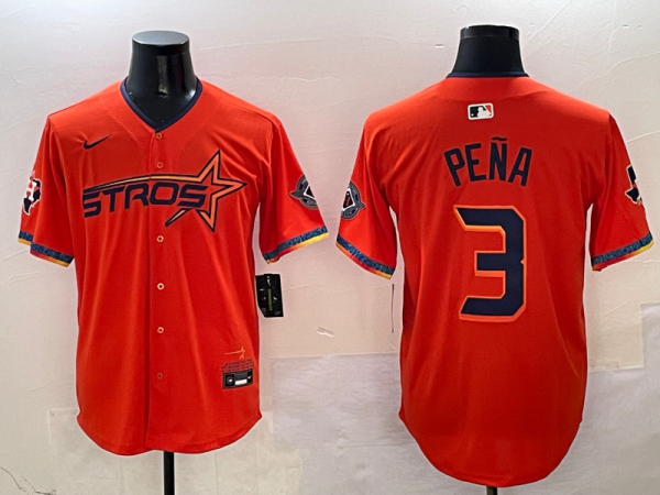 Men's Houston Astros #3 Jeremy Peña Orange 2025 City Connect With Texas Patch Limited Jersey