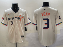 Men's Houston Astros #3 Jeremy Peña Cream 2025 City Connect With Texas Patch Limited Jersey