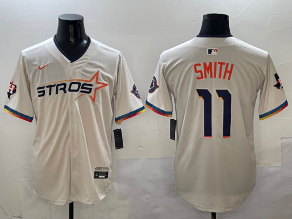 Men's Houston Astros #11 Cam Smith Cream 2025 City Connect With Texas Patch Limited Jersey