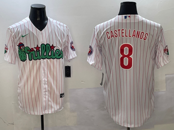 Men's Philadelphia Phillies #8 Nick Castellanos White Phanatic Cool Base Stitched Jersey