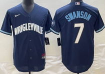 Men's Chicago Cubs #7 Dansby Swanson Navy City Connect Cool Base Stitched Jersey